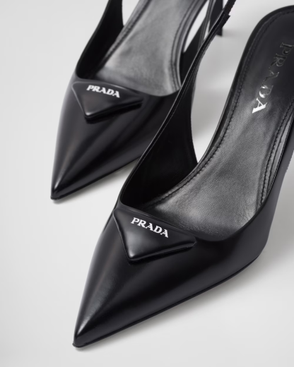 Brushed leather slingback pumps